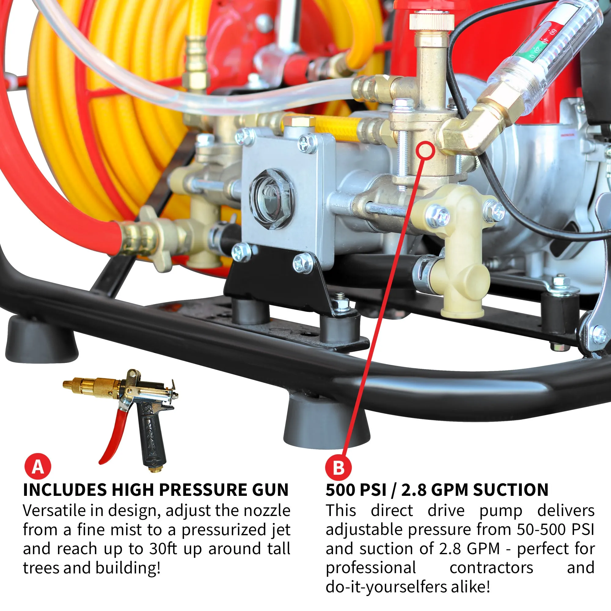 1.6HP Skid Sprayer Barrel Mount Only with Honda GX35 100ft Hose and 500 PSI Pump for Pest Control