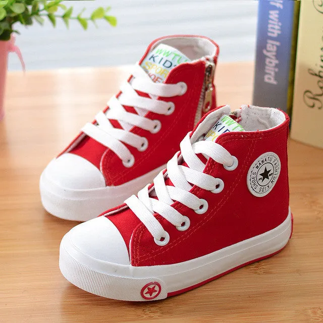 2015 spring and autumn child canvas shoes white high sneakers shoes sport shoes male shoes girls