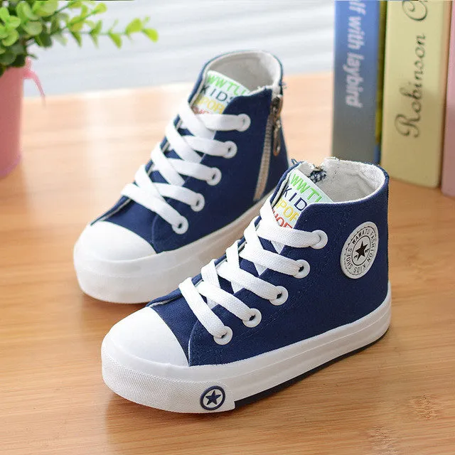 2015 spring and autumn child canvas shoes white high sneakers shoes sport shoes male shoes girls