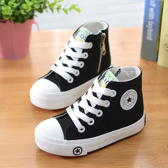 2015 spring and autumn child canvas shoes white high sneakers shoes sport shoes male shoes girls