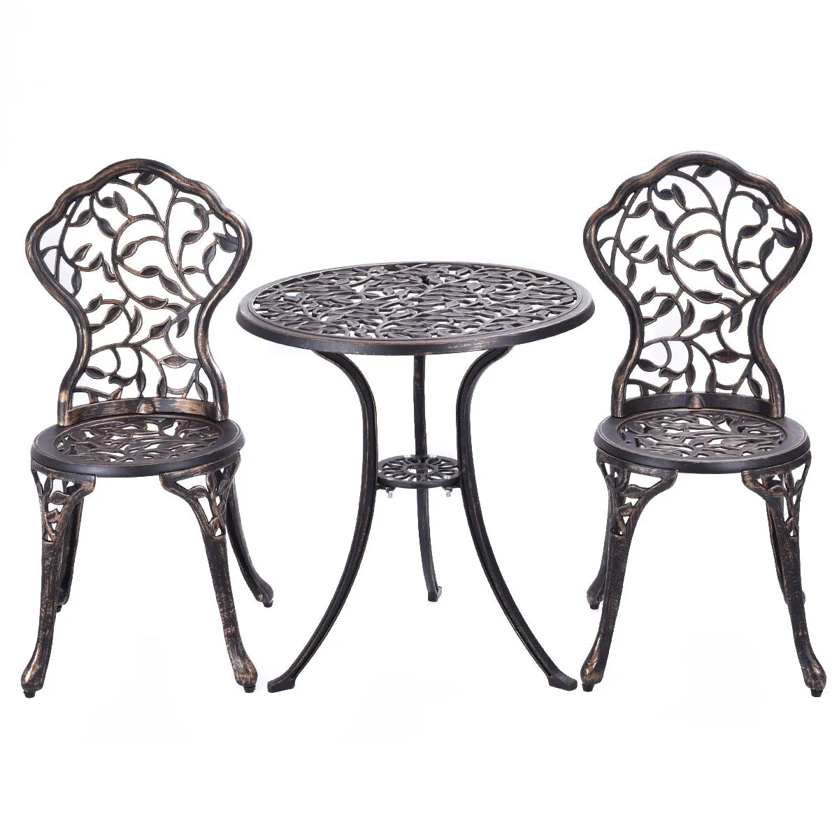 3-Piece Outdoor Bistro Set with Rust-Resistant Cast Aluminum and Leaf Design