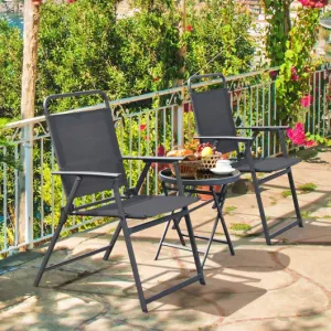 3 Pieces Outdoor Bistro Set with Folding Table and Chairs for Garden-Gray