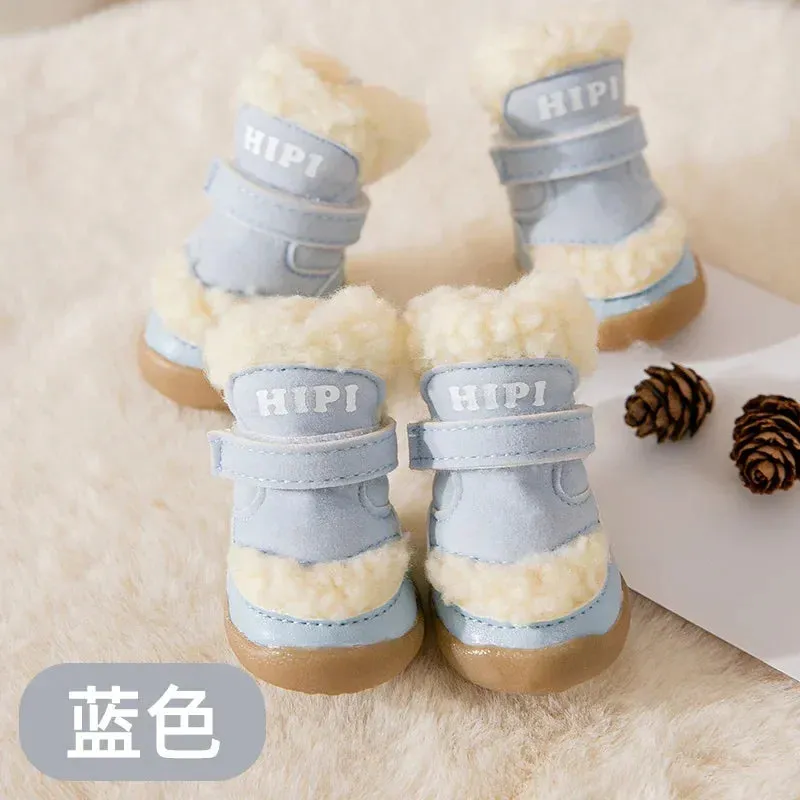 4Pcs Antiskid Puppy Shoes - Waterproof Winter Pet Dog Boots - Anti-slip Rain Snow Footwear - Thick Warm Pre-walkers Socks Booties