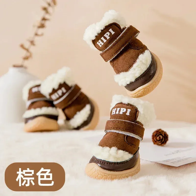 4Pcs Antiskid Puppy Shoes - Waterproof Winter Pet Dog Boots - Anti-slip Rain Snow Footwear - Thick Warm Pre-walkers Socks Booties