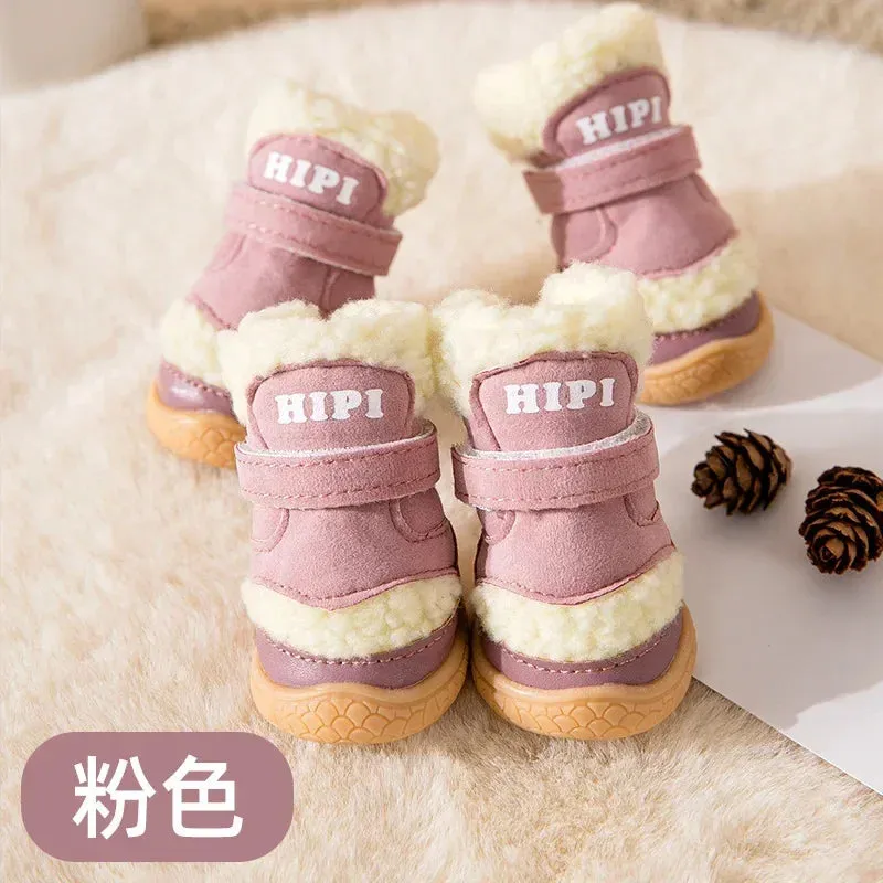 4Pcs Antiskid Puppy Shoes - Waterproof Winter Pet Dog Boots - Anti-slip Rain Snow Footwear - Thick Warm Pre-walkers Socks Booties