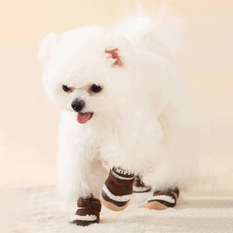 4Pcs Antiskid Puppy Shoes - Waterproof Winter Pet Dog Boots - Anti-slip Rain Snow Footwear - Thick Warm Pre-walkers Socks Booties