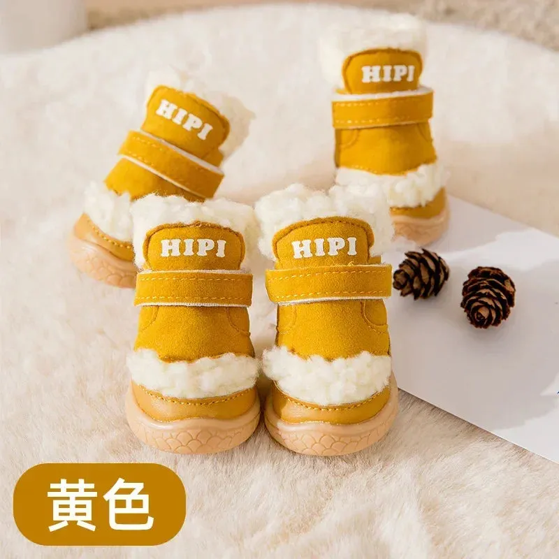 4Pcs Antiskid Puppy Shoes - Waterproof Winter Pet Dog Boots - Anti-slip Rain Snow Footwear - Thick Warm Pre-walkers Socks Booties