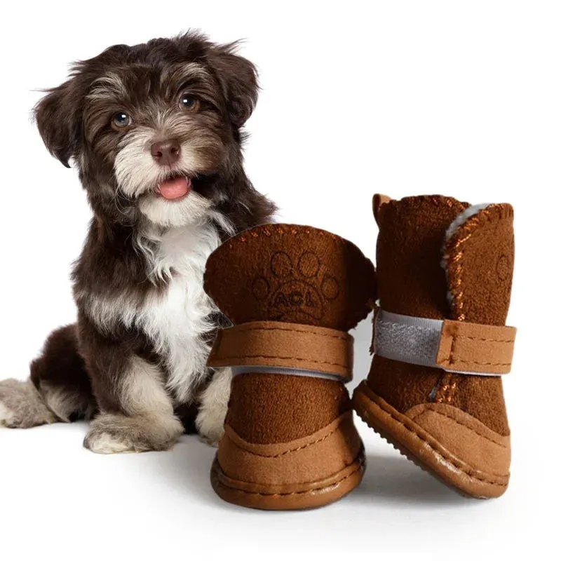 4Pcs/Set Cute Dog Boots - Outdoor Snow Walking Non-slip Puppy Sneakers - Comfortable Pet Winter Warm Shoes