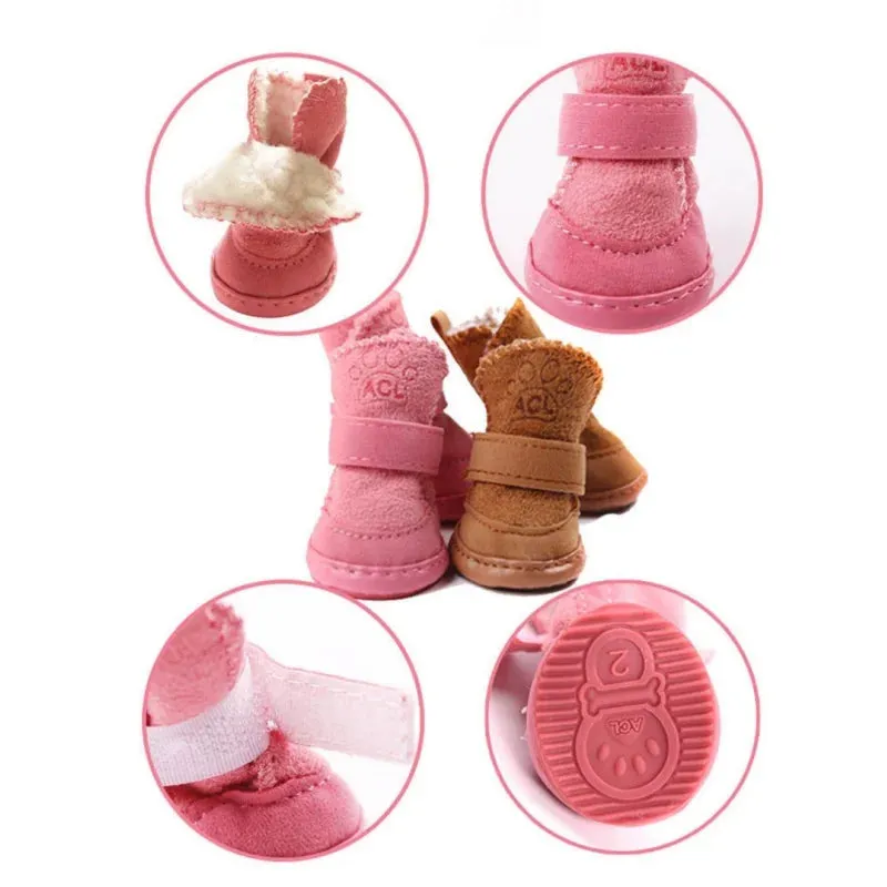 4Pcs/Set Cute Dog Boots - Outdoor Snow Walking Non-slip Puppy Sneakers - Comfortable Pet Winter Warm Shoes