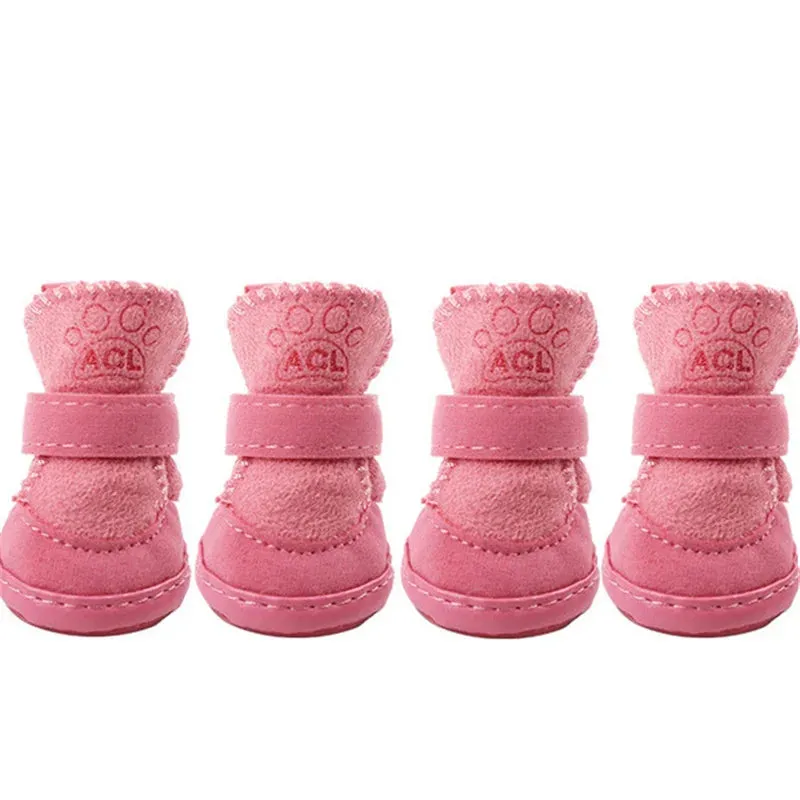 4Pcs/Set Cute Dog Boots - Outdoor Snow Walking Non-slip Puppy Sneakers - Comfortable Pet Winter Warm Shoes