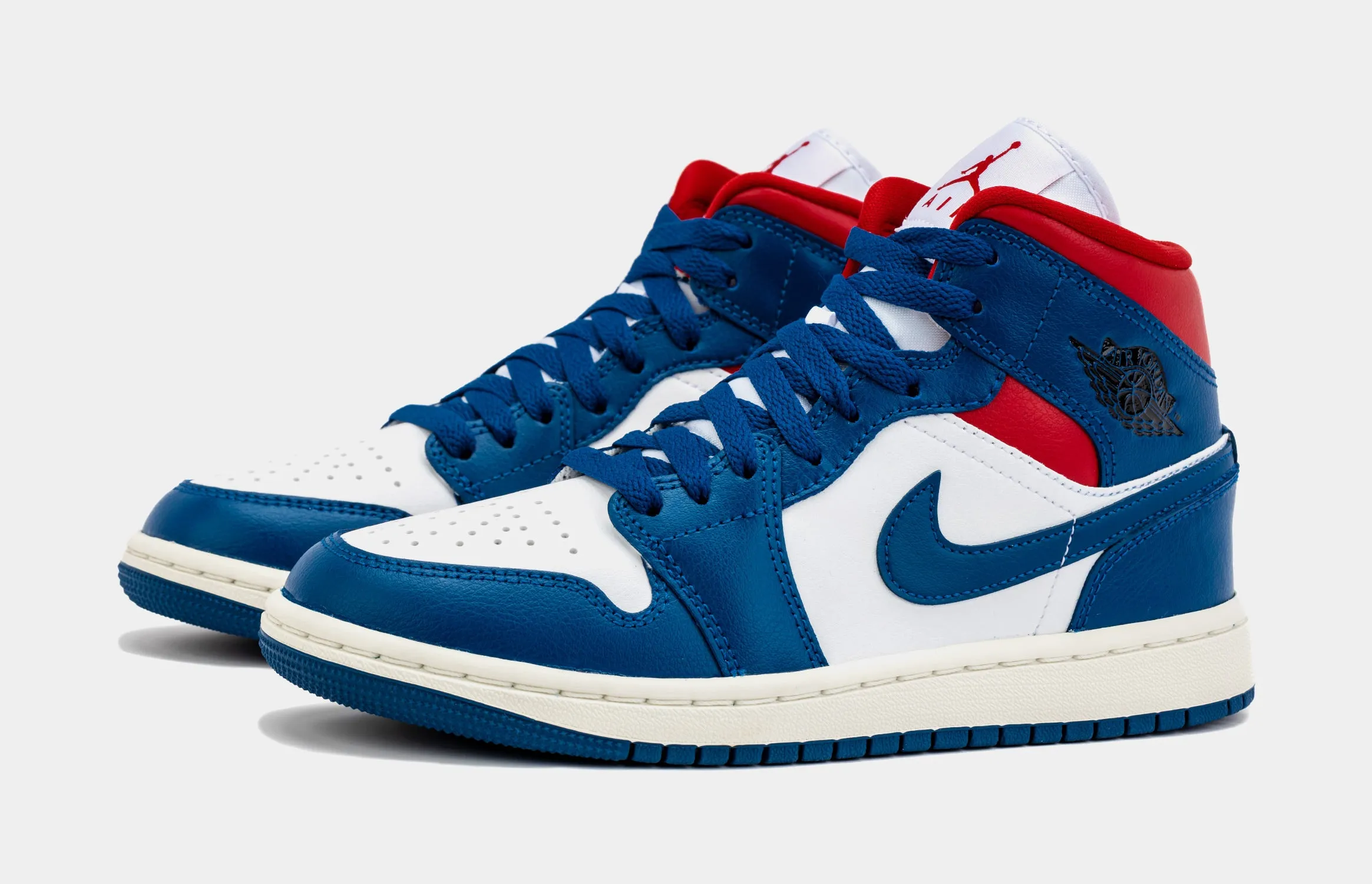 Air Jordan 1 Retro Mid French Blue Womens Lifestyle Shoes (Navy/Red)