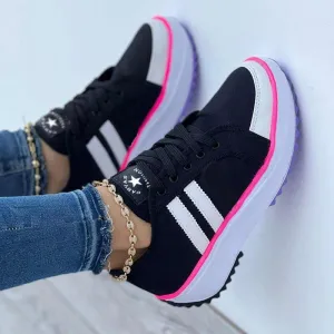 Amozae  2024 Summer Platform Women's Canvas Sneakers Casual Running Walking Ladies Shoes Flat Platform Round Toe Increasing Footwear