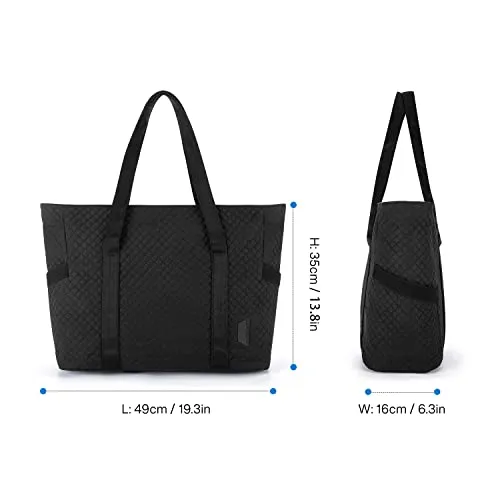 BAGSMART Large Tote Bag For Women, Shoulder Bag With Yoga Mat Buckle For Gym,Work,Travel,Black