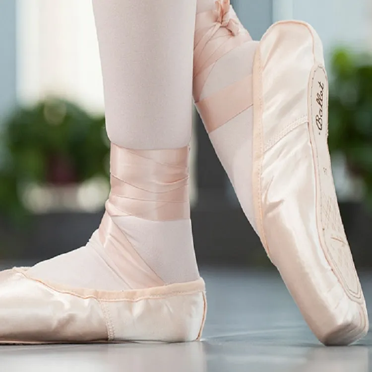 Ballet Lace Pointe Shoes Professional Flat Dance Shoes, Size: 43(Satin Nude)