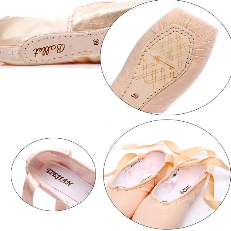 Ballet Lace Pointe Shoes Professional Flat Dance Shoes, Size: 43(Satin Nude)