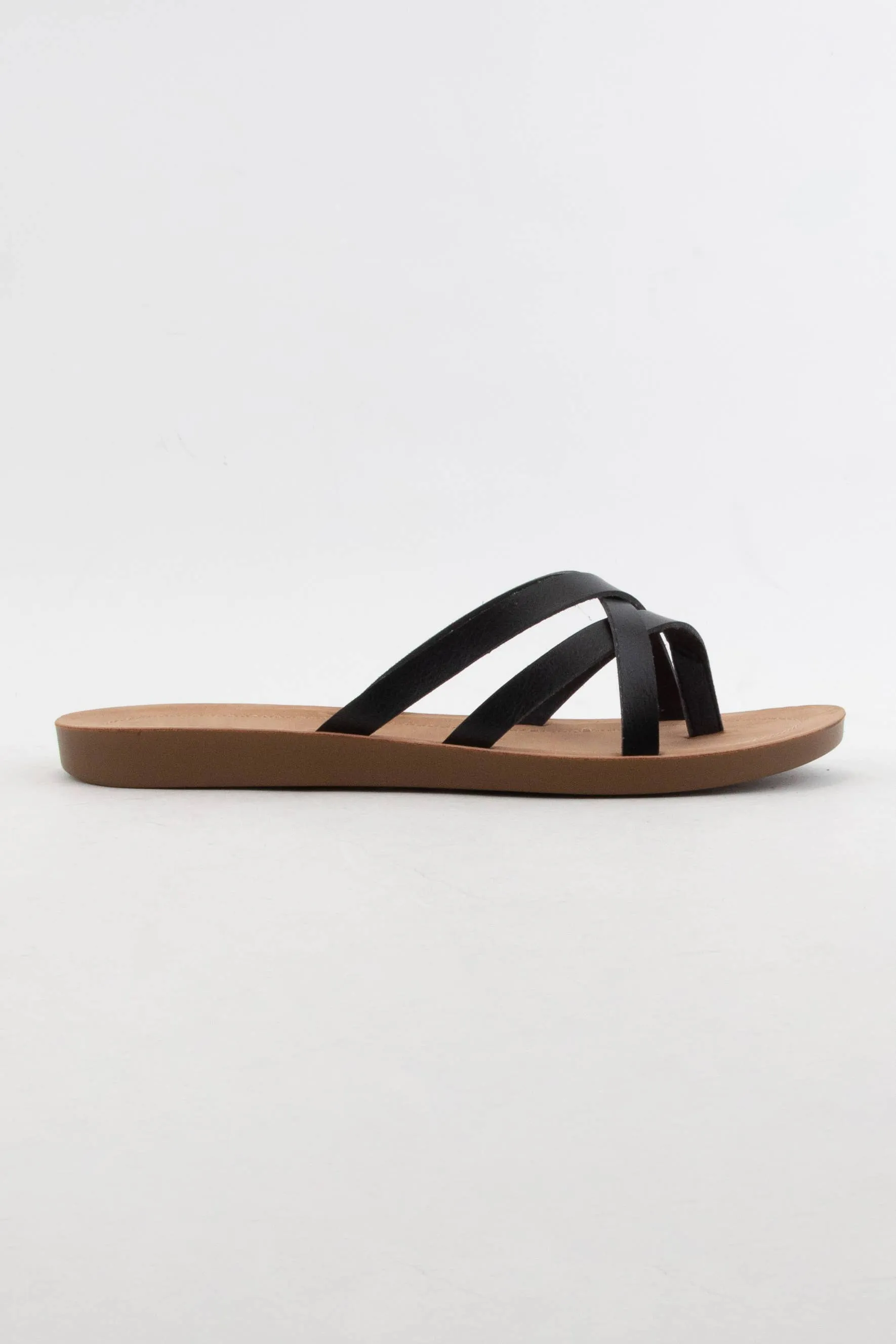 Black Notch Cross Thong Sandal