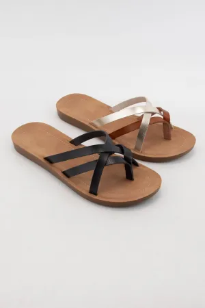 Black Notch Cross Thong Sandal