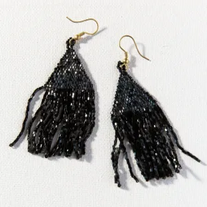 black petite fringe | bead earrings