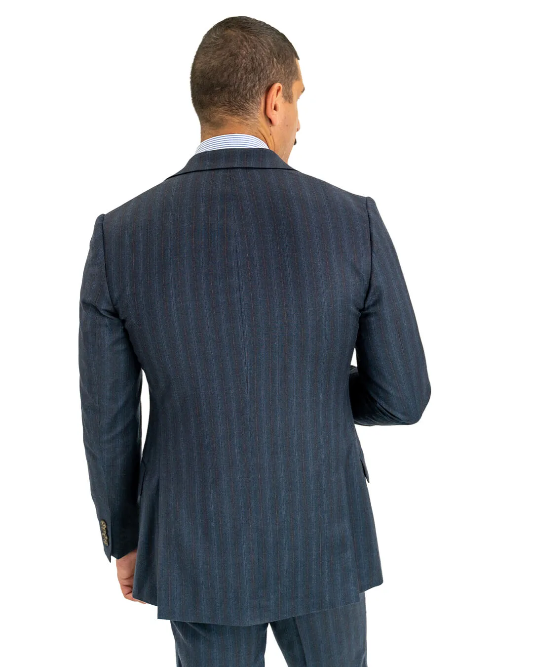 Blue With Burgundy Stripe Italian Flannel Suit