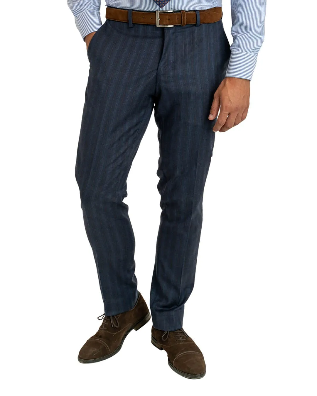 Blue With Burgundy Stripe Italian Flannel Suit