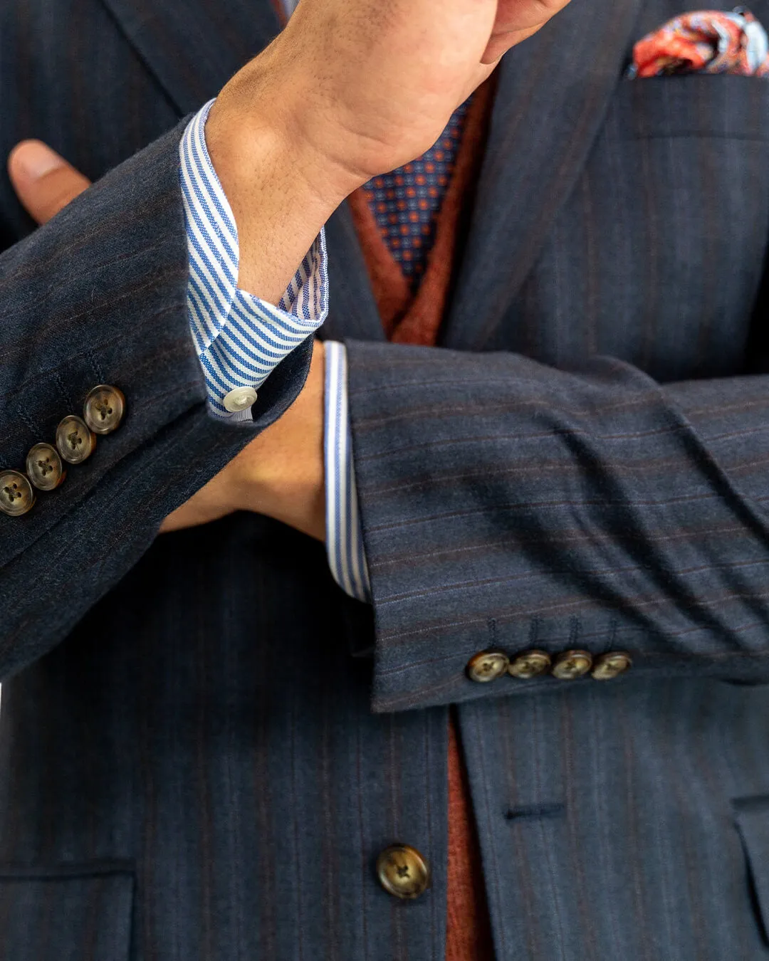 Blue With Burgundy Stripe Italian Flannel Suit