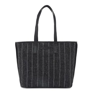 Caprese Evana Tote Medium Black Poly Canvas Striped