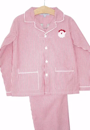 Christmas Pajamas with Santa Embroidery, Red and White Stripe