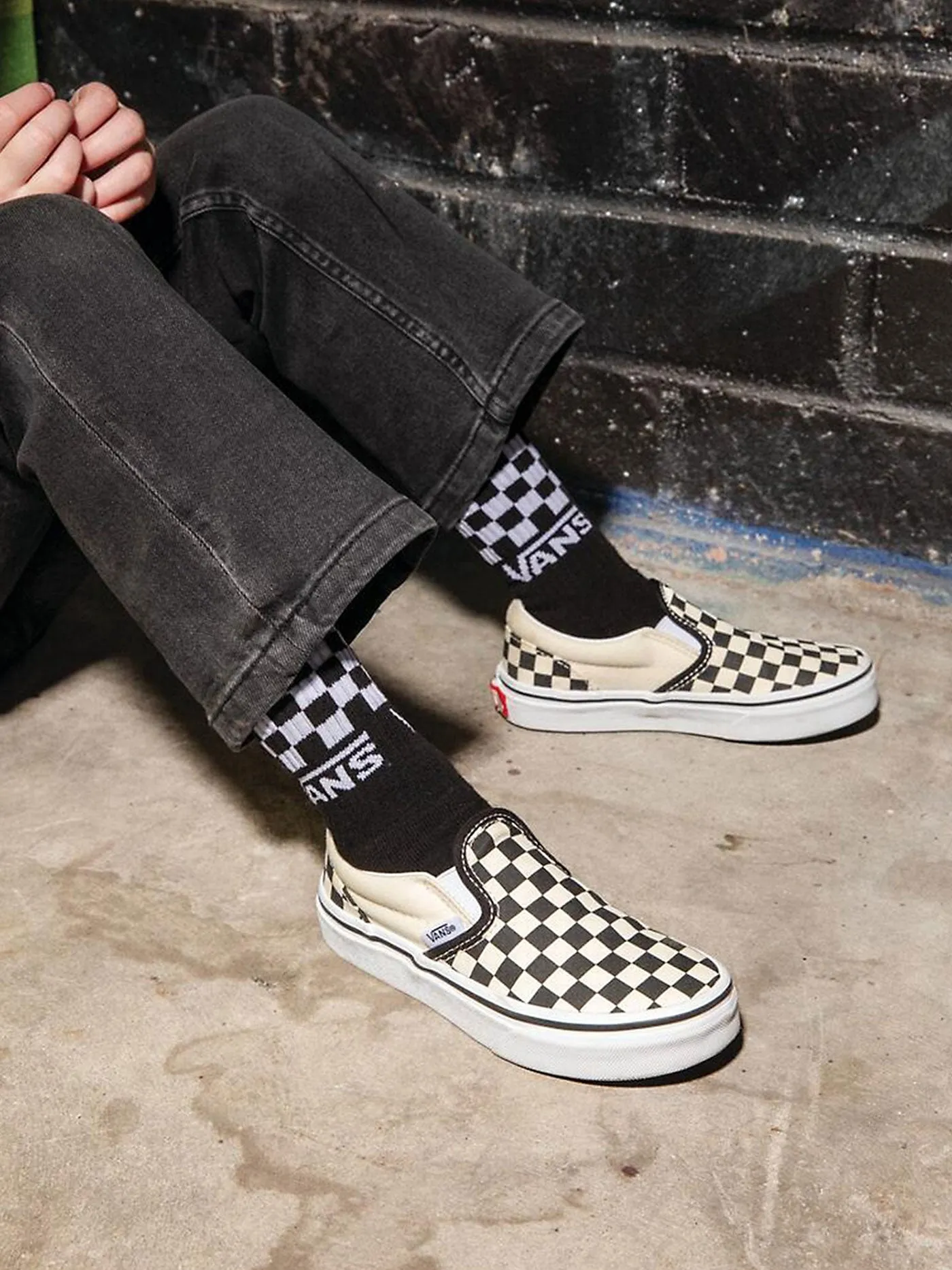 Classic Slip-On Checkerboard Black/White Shoes (Kids)