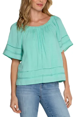 CROPPED BELL SLEEVE WOVEN TOP