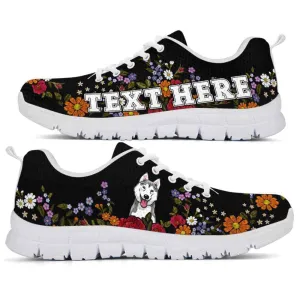 Custom Name Husky Sneaker, Husky Colorful Flower Floral Dog Lovers Sneakers Gym Running Shoes, Best Running Shoes