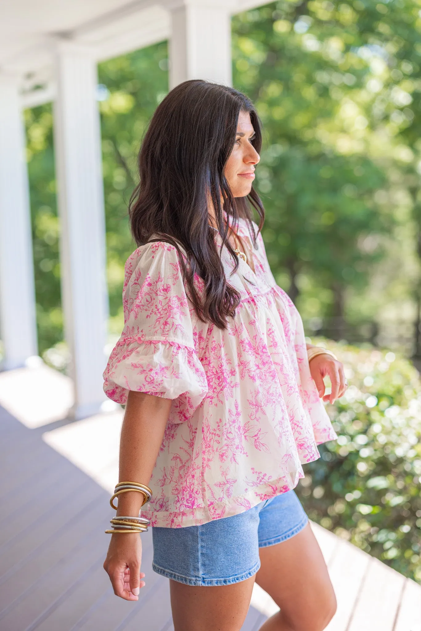 Delicate Florals Pink Babydoll Top