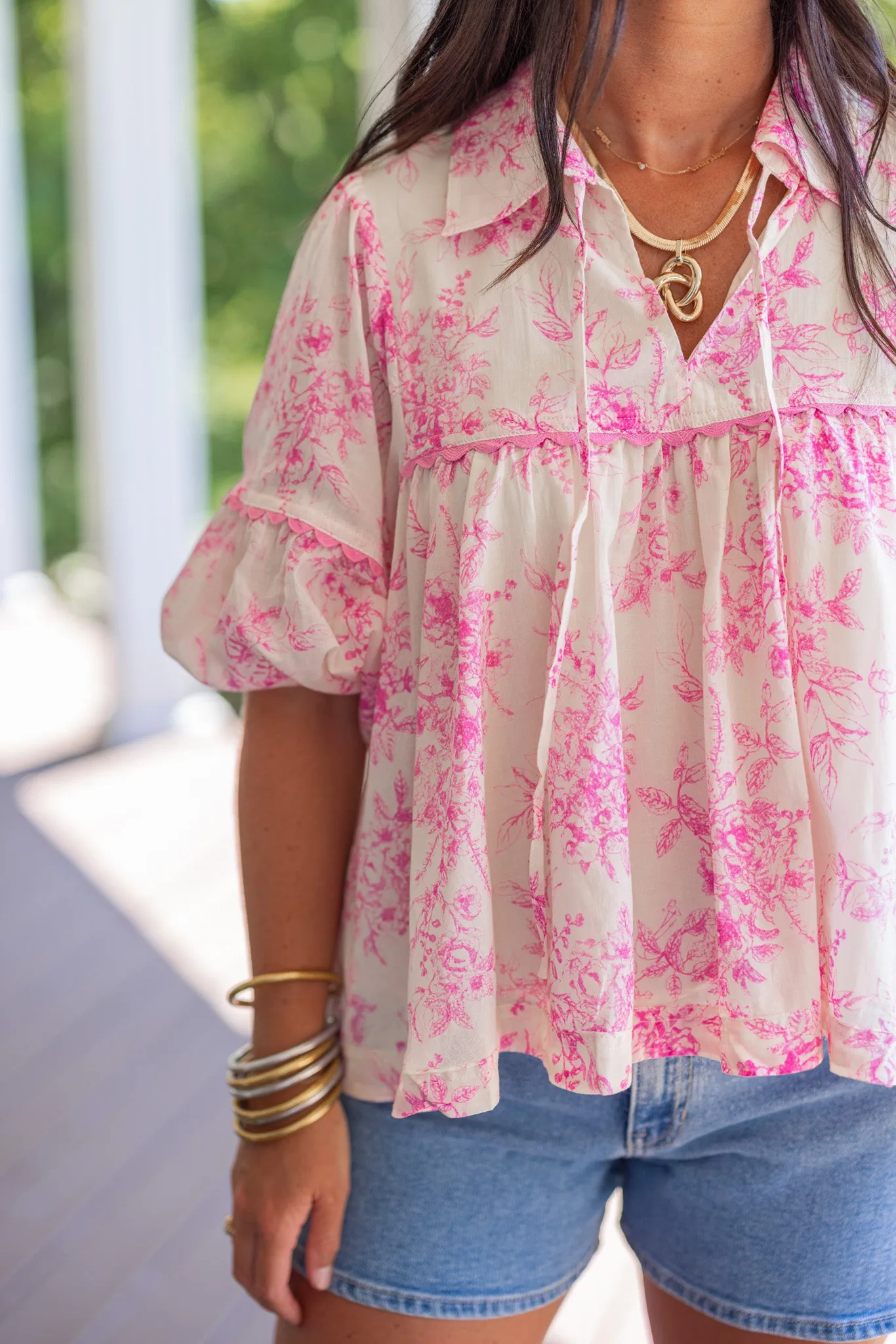 Delicate Florals Pink Babydoll Top