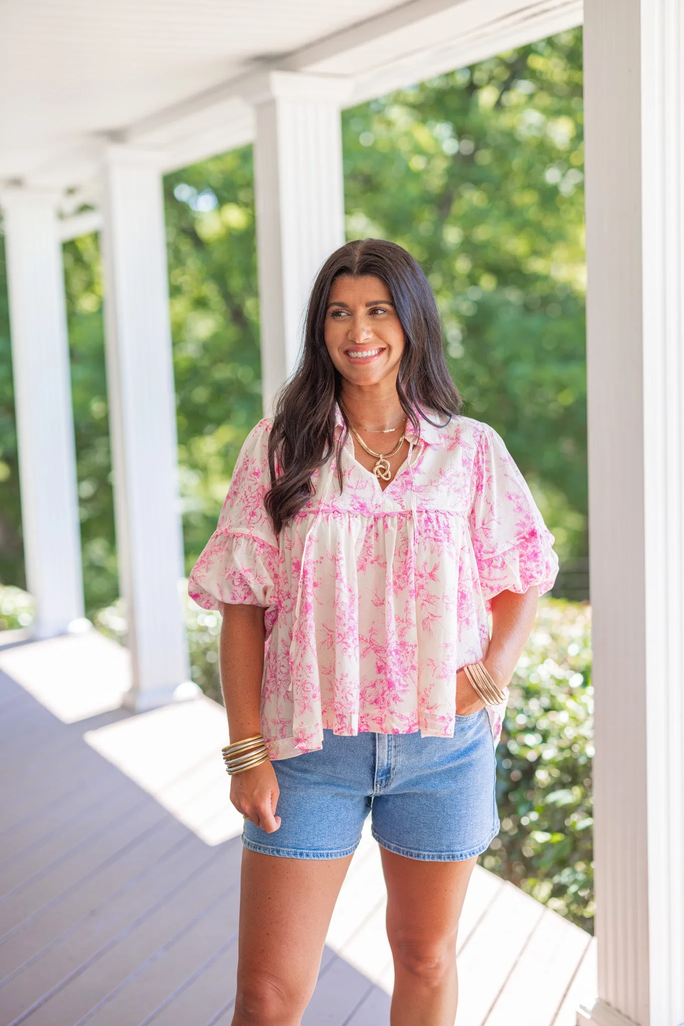 Delicate Florals Pink Babydoll Top