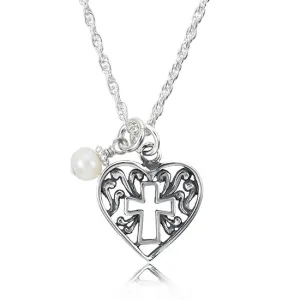 Delicate Heart Cross Keepsake Charm Necklace