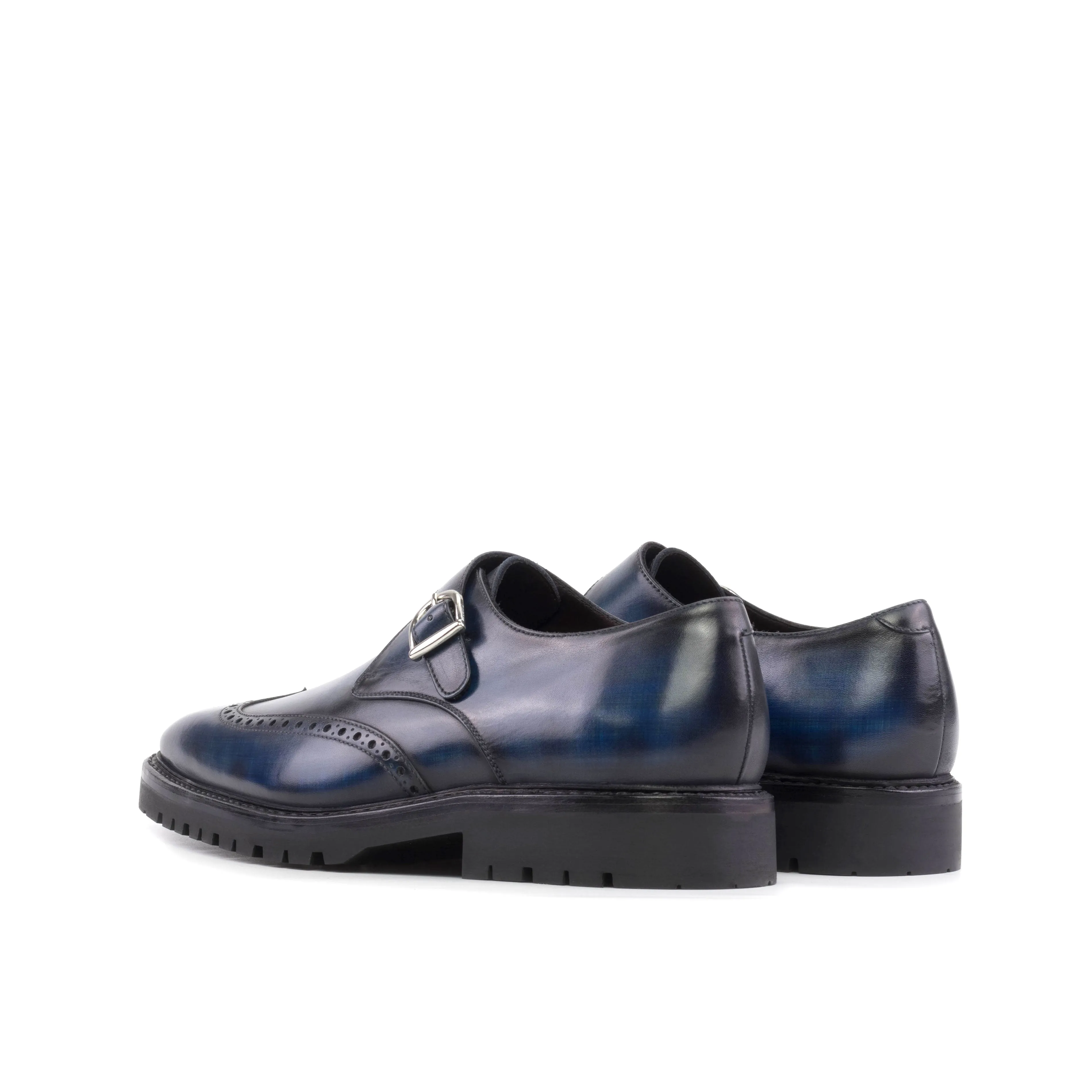 Denim Blue Patina Leather Single Monk Shoes