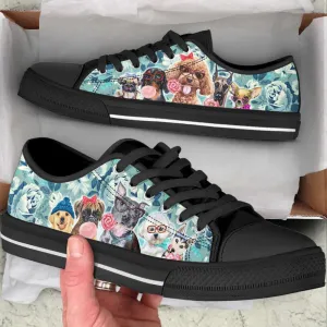 Dog Flowers Pattern Low Top Shoes Canvas Sneakers Casual Shoes, Dog Printed Shoes, Canvas Shoes For Men, Women