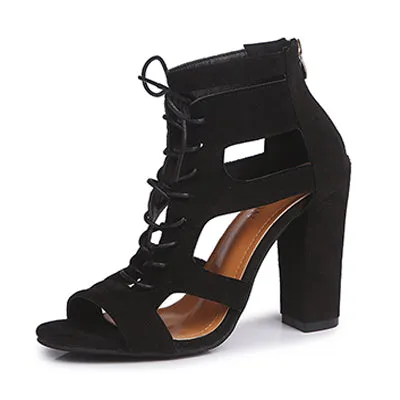 Fashionalbe Elegent Women's Lace-up Closed-toe Suede Thick Heel Sandals