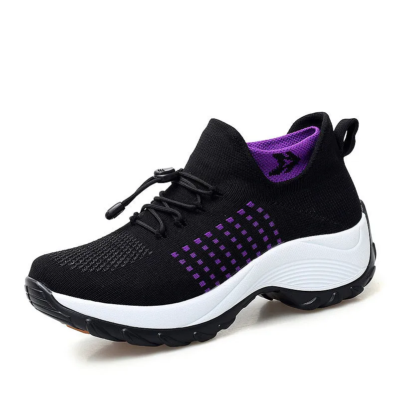 FLYKNIT BREATHABLE MESH SHOES, THICK SOLED ROCKING SHOES