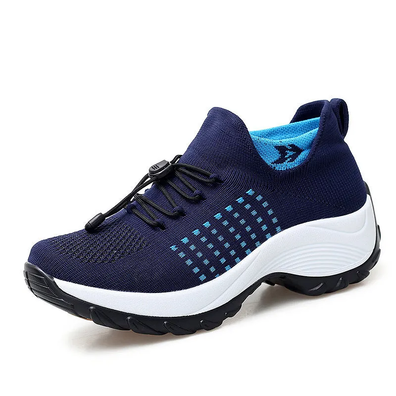 FLYKNIT BREATHABLE MESH SHOES, THICK SOLED ROCKING SHOES