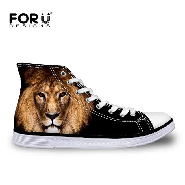 FORUDESIGNS Fashion Mens Casual Shoes 3D Animals Wolf High Top Shoes,Pet Dog Husky Printed Flats Man Canvas Shoes Male Footwear