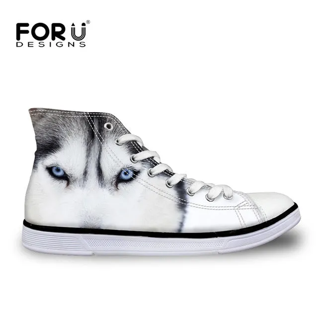 FORUDESIGNS Fashion Mens Casual Shoes 3D Animals Wolf High Top Shoes,Pet Dog Husky Printed Flats Man Canvas Shoes Male Footwear