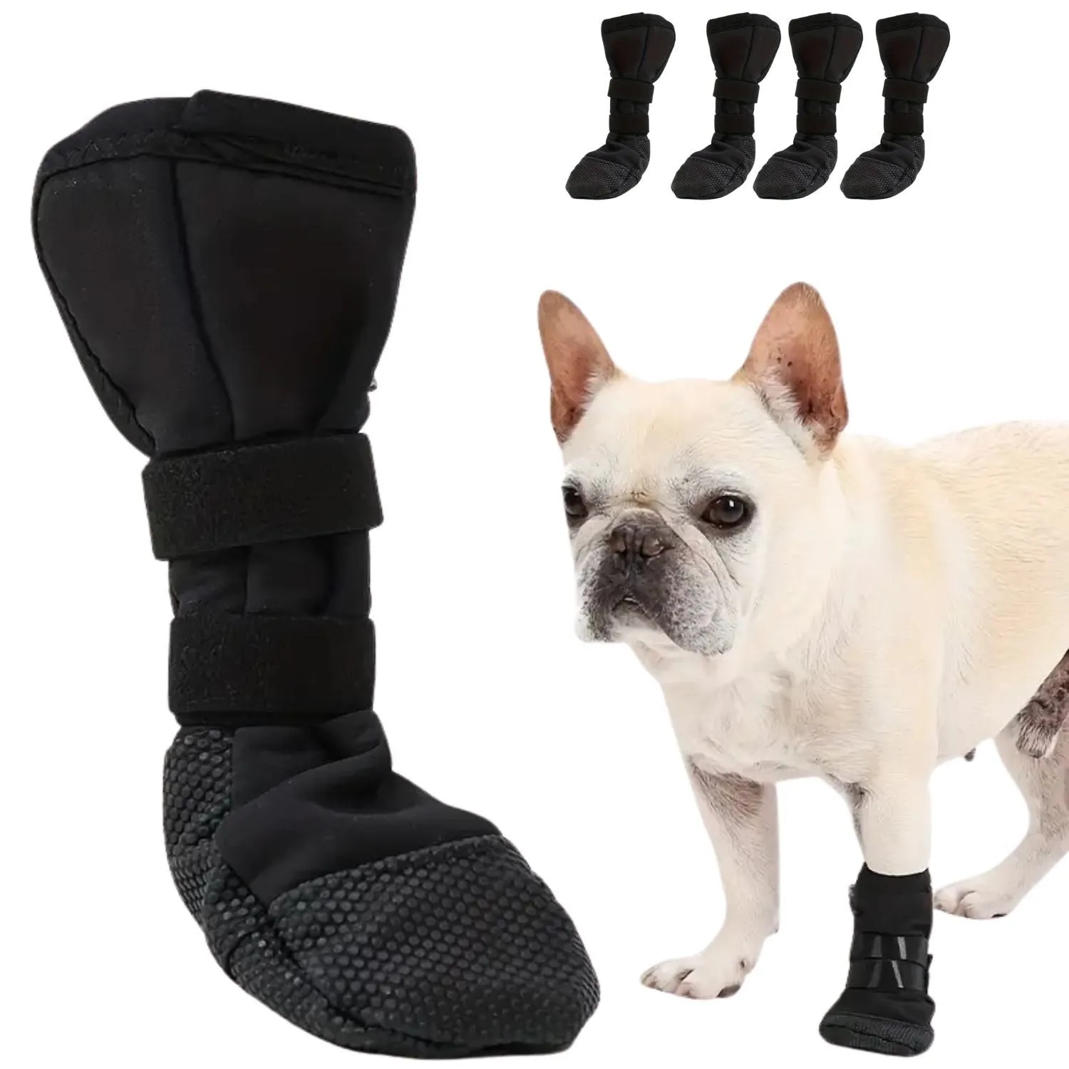 Frenchie Paw Protection Booties – Pack of Four Adjustable Waterproof Dog Shoes