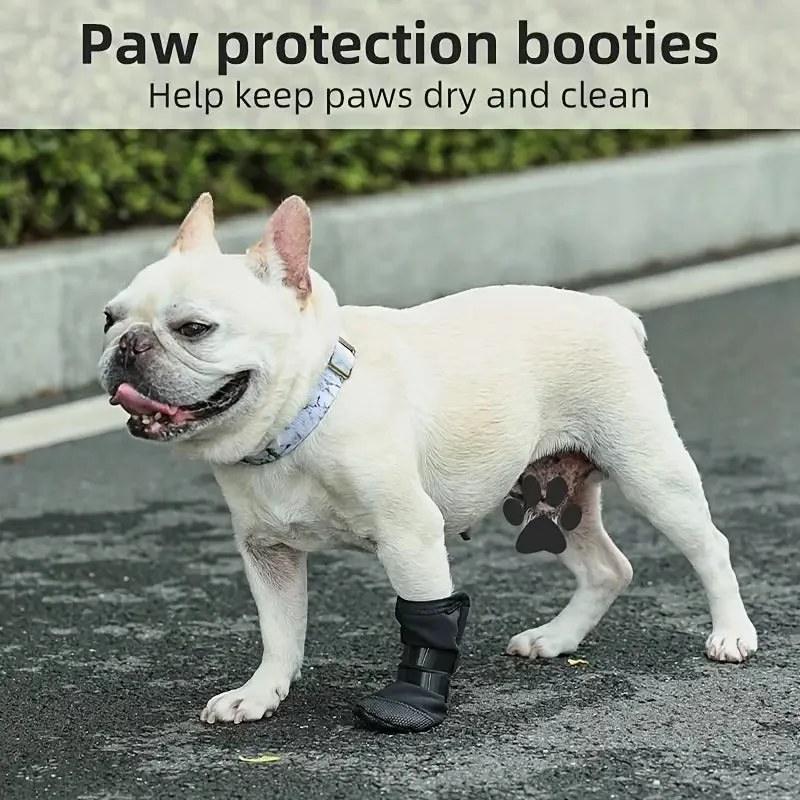 Frenchie Paw Protection Booties – Pack of Four Adjustable Waterproof Dog Shoes