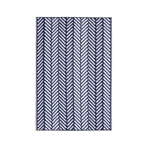 Fresno Navy Chevron Recycled Plastic Woven Large Rug