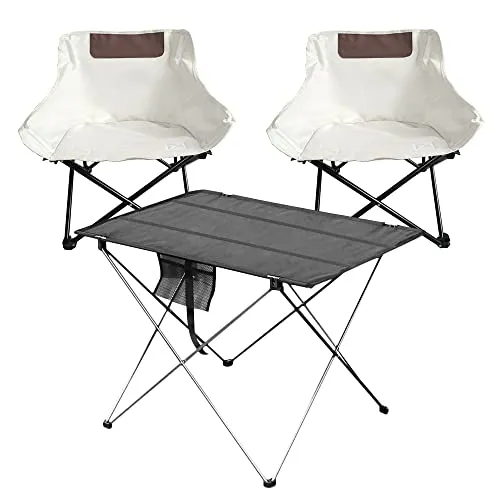 FSELETRIC Camping Folding Table and Chair Set, 2pcs Aluminum Fold Up Chair with 1pcs Lightweight Folding Table, Portable Lightweight Folding Camping for Picnic, Sports, Fishing