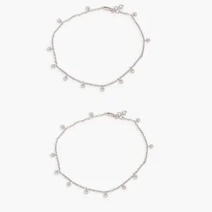 Halo Delicate CZ Silver Anklets