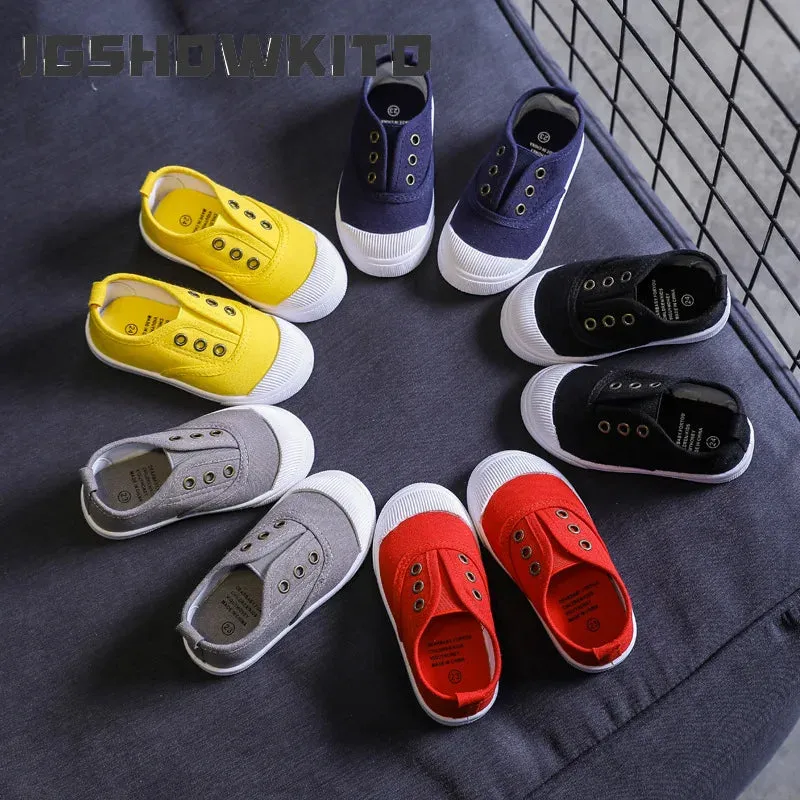 Kids Canvas Shoes for Boys Girls Children Skate Sneakers Candy Color Kindergarten School White Shoes Soft Anti-skid Classic Hot