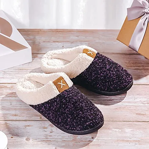 Ladies' Comfort Memory Foam Slippers Wool-Like Plush Fleece Lined House Shoes