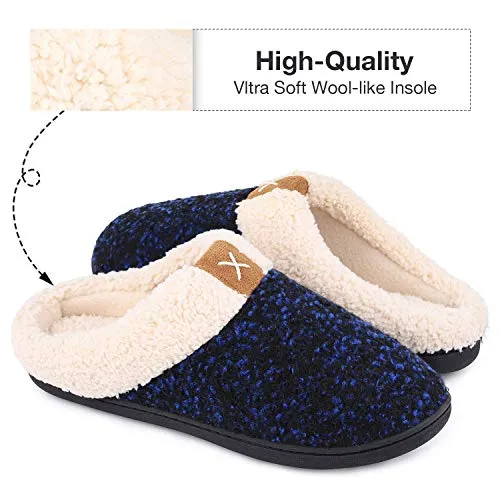 Ladies' Comfort Memory Foam Slippers Wool-Like Plush Fleece Lined House Shoes