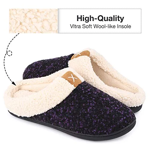 Ladies' Comfort Memory Foam Slippers Wool-Like Plush Fleece Lined House Shoes